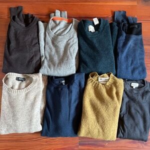 Lot of 8 high end men’s Italian & Scottish wool sweaters, size S/M